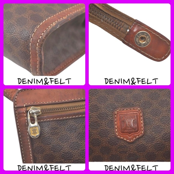 CELINE Brown Macadam Blason Pattern PVC/Leather Hand Bag/Clutch/Cosmetic Bag 🤎 - Picture 15 of 16